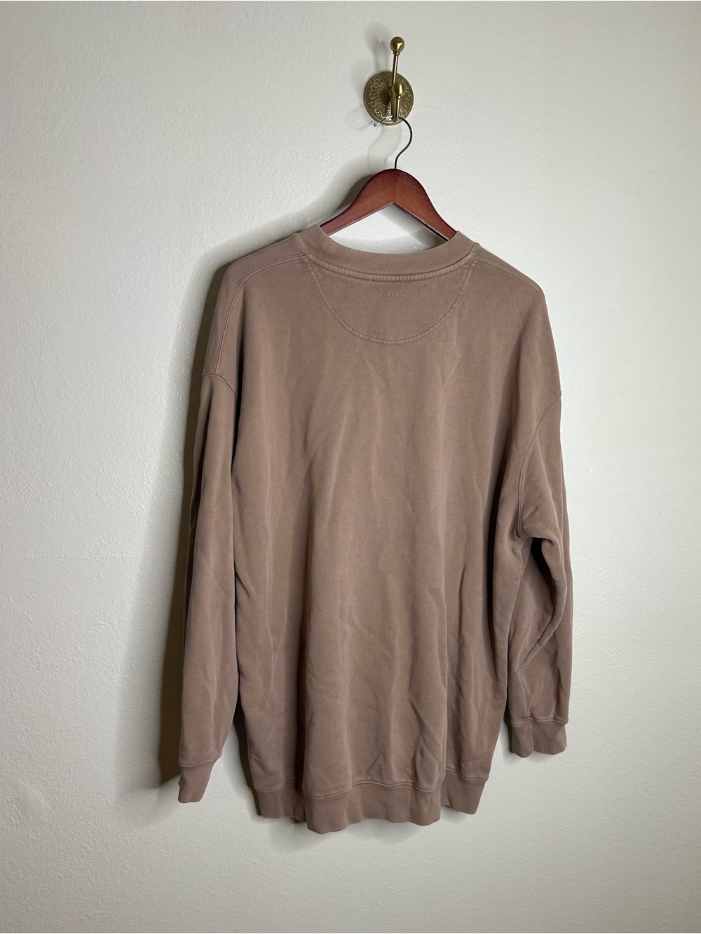 Anine Bing 100% Cotton Oversized Tyler 'BING' Spellout Sweatshirt in Tan - Picture 12 of 16